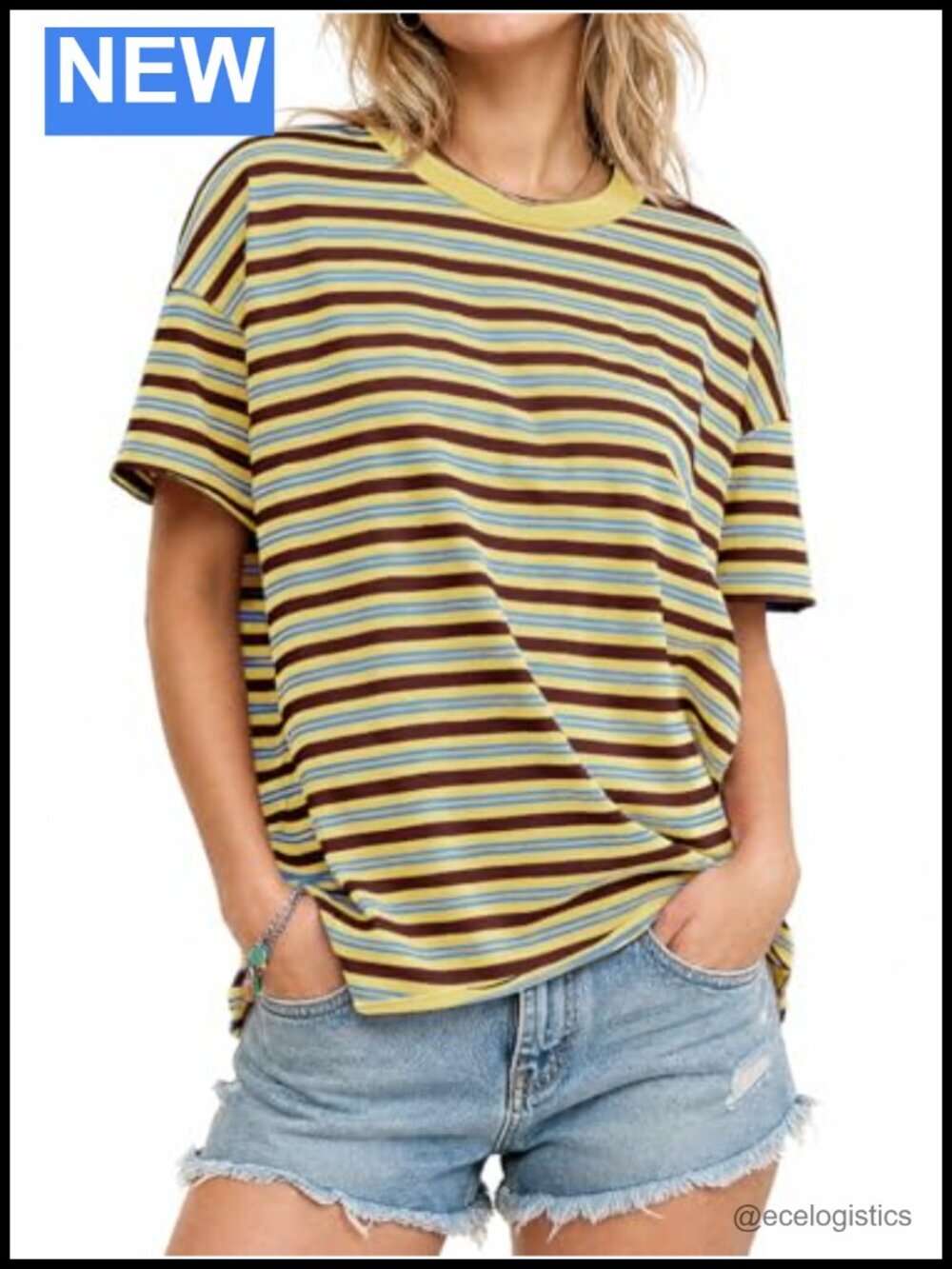 Striped Oversized Short Sleeve Drop Shoulder T-Shirt